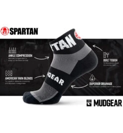 SPARTAN MudGear 1/4 Crew Sock -Sportswear Store SPARTAN Mud Gear 1 4 Crew Sock Unisex Black 7